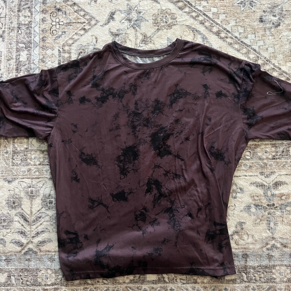 SHEIN Women's Purple and Black Tie-Dye Athletic Tee